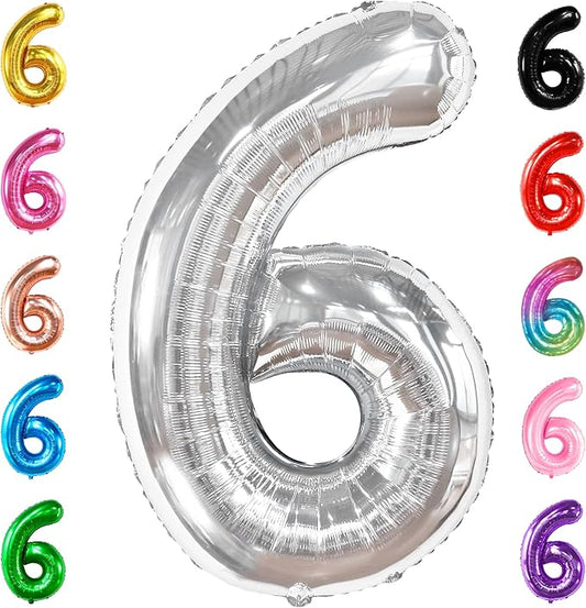 KatchOn, Giant Silver Number 6 Balloon - 40 Inch | 6th Birthday Balloons for 6th Birthday Decorations | 6 balloons for Birthday | Six Balloon Number | 6 Year Old balloon for 6 Year Decorations