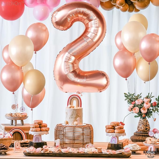 KatchOn, Rose Gold Number 2 Balloon - 40 Inch | Mylar Rose Gold 2 Balloon, 2nd Birthday Decorations for Girl | Rose Gold Number Balloon | 2 Year Old Balloon for Two Wild Birthday Decorations Girl