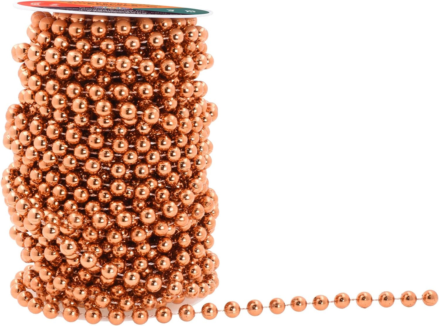 Mandala Crafts 8mm Faux Copper Pearl Beads Roll - 20 Yards Strand of Fake Pearls Chain Garlands Spool String for Christmas Tree, Wedding, Party, Vases, DIY Decoration