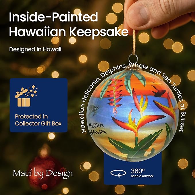 Collectible Hand Painted Hawaii Sunset Ornament Collectible with Gift Box SUH/H