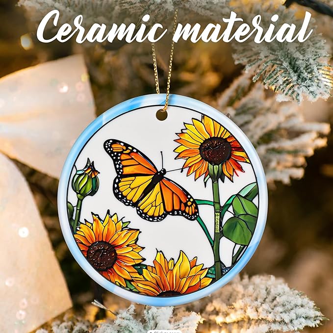 Sunflower Butterfly Ornament, Christmas Ornaments: Christmas Tree Decorations, Holiday Decor, Stocking Stuffers, Gift Ideas, Xmas Gift, Butterfly Lover Gifts & Gifts for Women