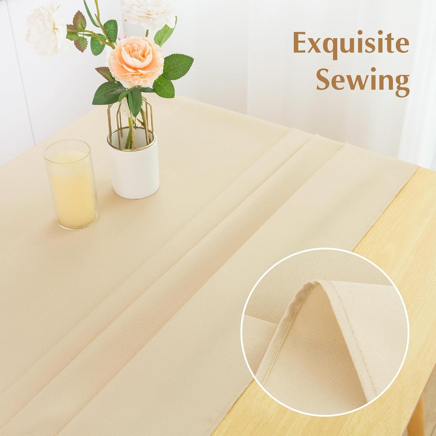 2 Pack Square Table Cloth 52X52 Inch Beige Washable Fabric Tablecloth Polyester Solid Dining Table Cover for Birthday Party Dinner Holiday Outdoor Indoor