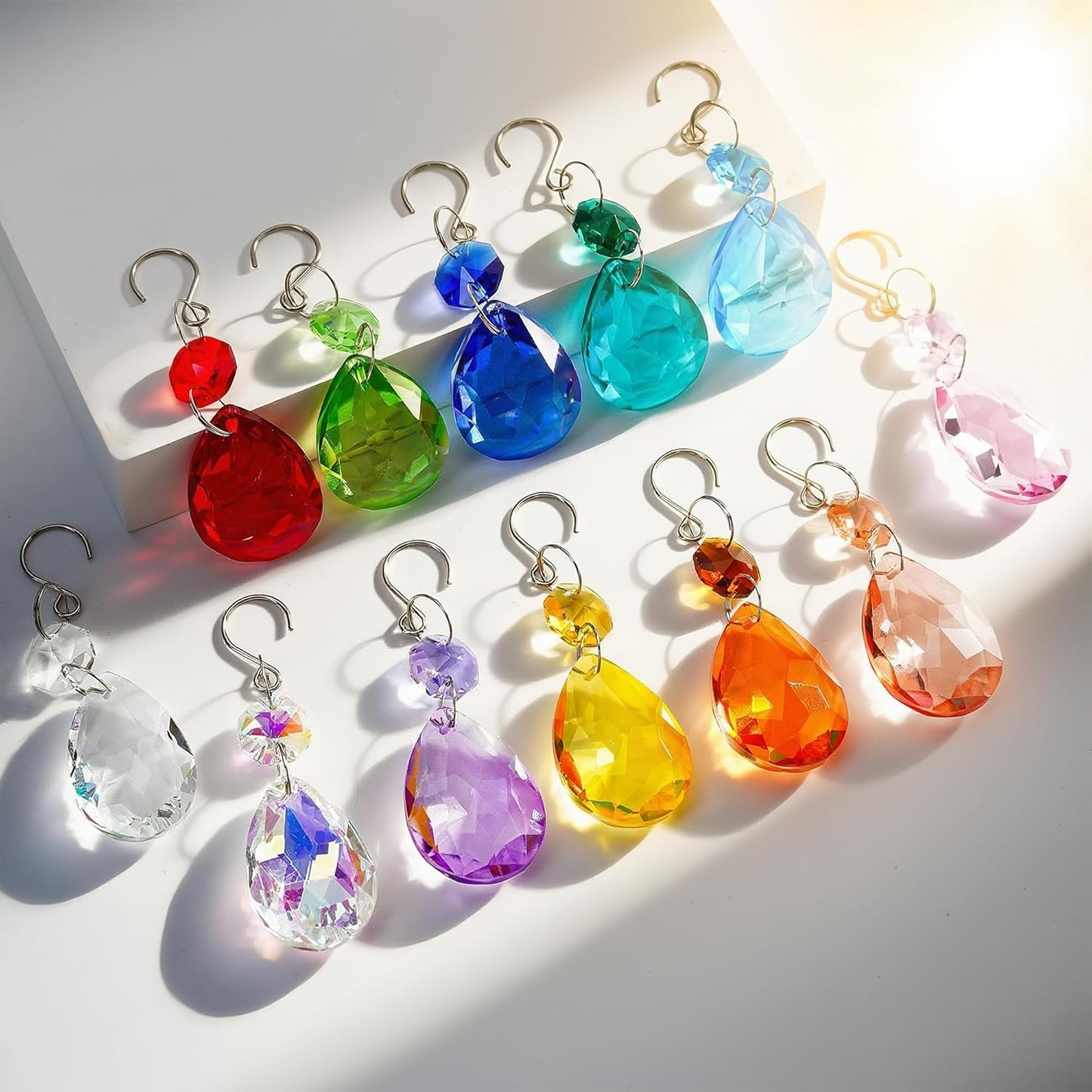 H&D HYALINE & DORA 3Inch Crystal Suncatcher Bauhinia Prisms Pendants 10Pcs Chandelier Crystals Replacement Hanging Sun Catcher Beads for DIY Arts Crafts Decor (Water Red)