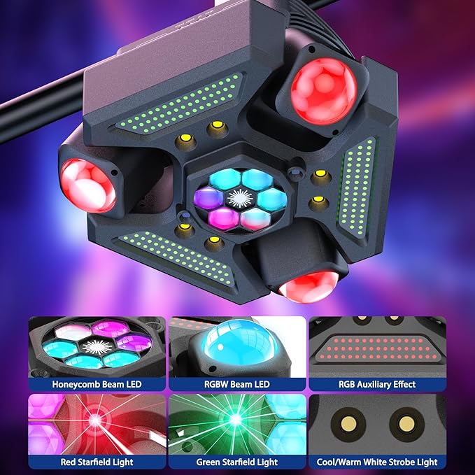 4PCS 180W 3-Head Moving Head Light 9 Beam Stage Light with Remote Control Sound Activation & DMX Control for DJ Parties Wedding Home Theater Small Venue Lighting