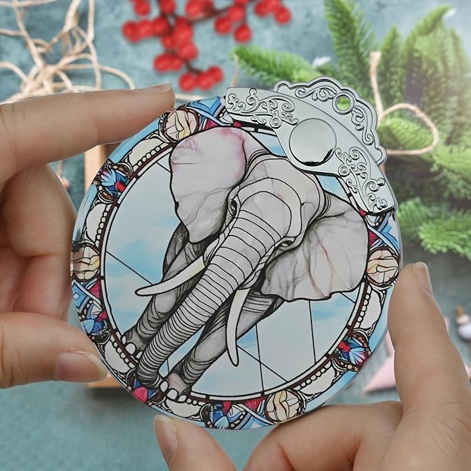 Stained Glass Christmas Ornament, Jocidea Elephant Christmas Decorations, Christmas Tree Ornament, Elephant Lovers Gifts, Holiday Decor and Xmas Gifts Ideas