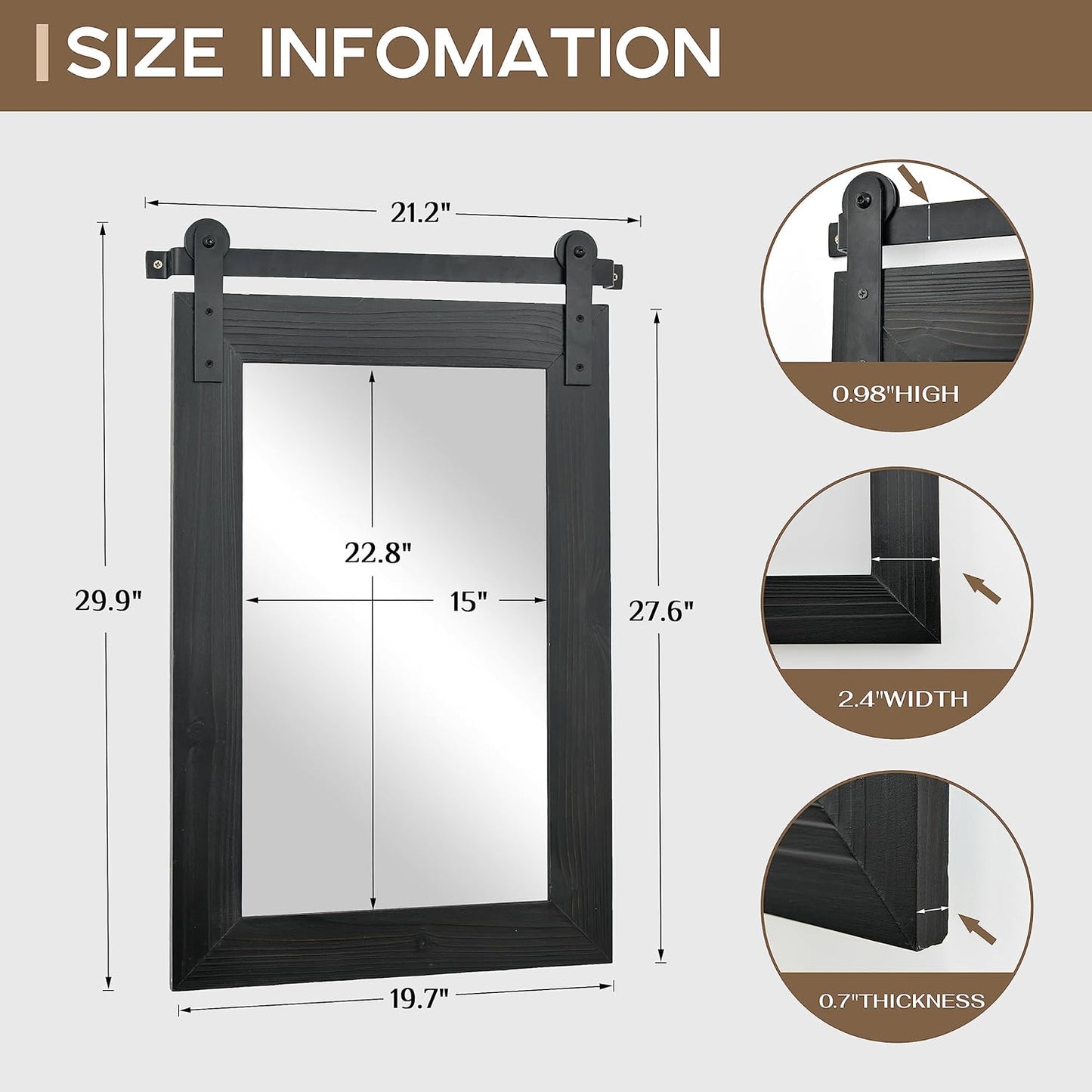 COGOOD Farmhouse Barn Door Mirror - 21 x 30 Rustic Wood Framed Wall Mirror for Bathroom, Living Room, Entryway Wall Decor (Black)