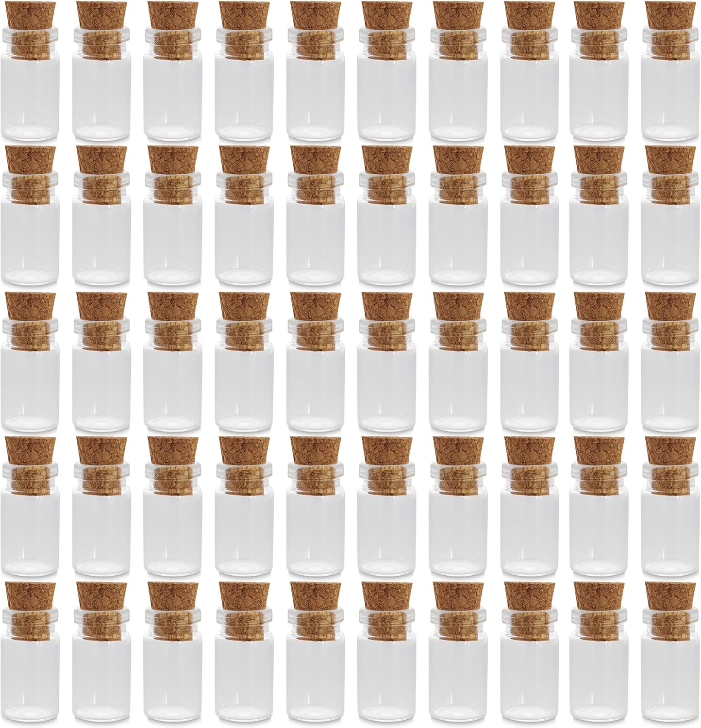 Clear Glass Jars Bottles 50 Pack Mini, Tiny, Cork Stoppers, Arts & Crafts, Projects, Decoration, Party Favors, 18mm x 10mm Diameter