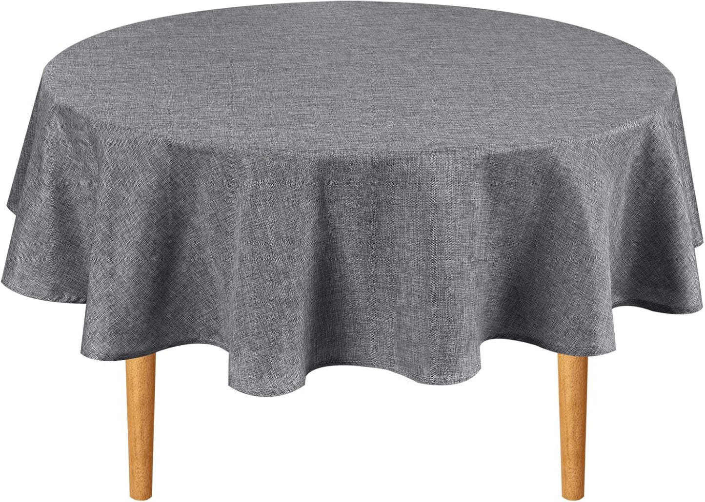 Hiasan Round Linen Tablecloth 50 Inch - Wrinkle and Stain Resistant Washable Polyester Fabric Table Cloth for Dining Room Kitchen Party, Grey