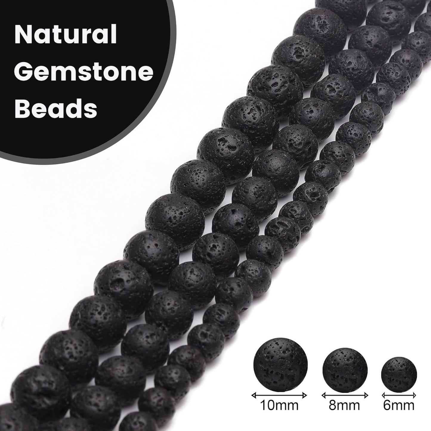 8mm Natural Stone Beads for Jewelry Making,Black Lava Polished Smooth Round Gemstone Beads for Bracelet Necklace 15 Inch