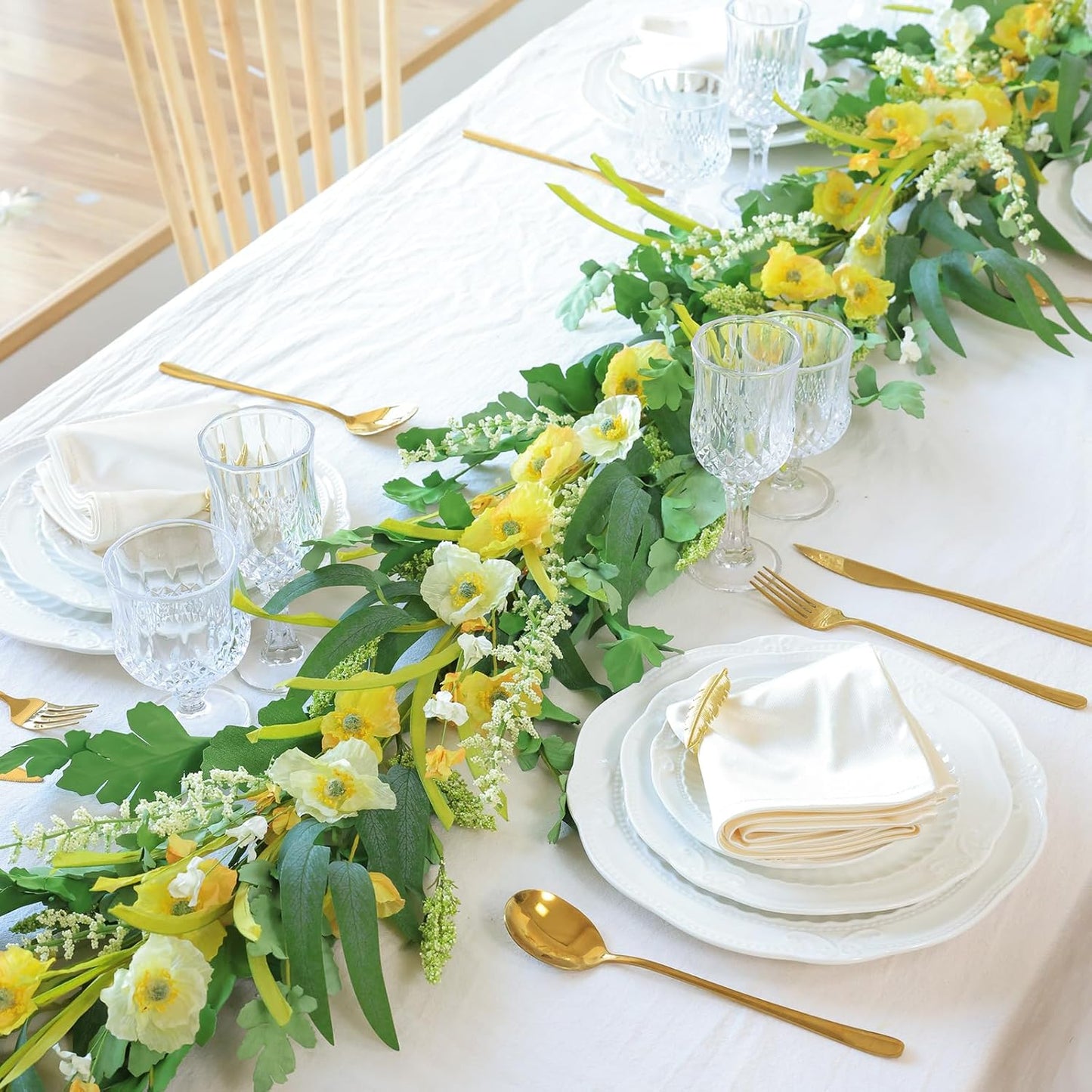 Mizii Yellow Artificial Flower Garland 6FT Fake Poppy Floral Garland Hanging Vines Spring Summer Flowers Decorations for Mantle Table Centerpieces Room Wall Fireplace Wedding Decor (Yellow)