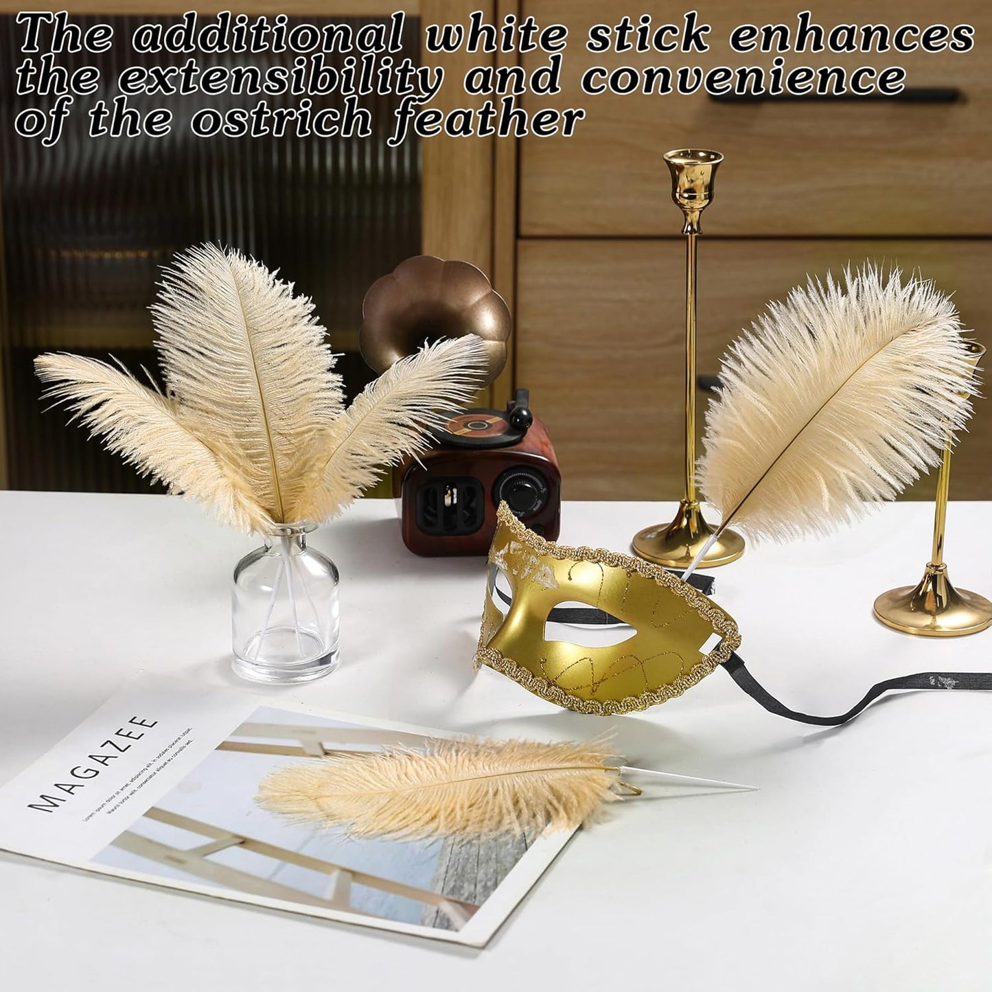 SOGUGOM Champagne Craft Ostrich Feathers - 30PCS 8-10 inch Ostrich Feathers Kit for Centerpieces, Kindergarten Crafts, Dream Catchers and DIY Projects(Champagne)