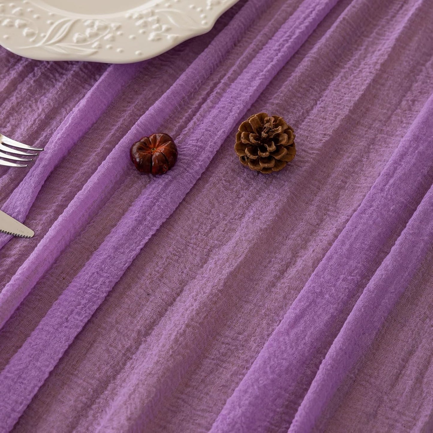 Table Runner Lavender Gauze Rustic Boho Lilac Cheesecloth Grape Table Runner 120 Inch 10 FT for Wedding Baby Bridal Shower Birthday Bridgerton Party Long Sheer Home Decorations