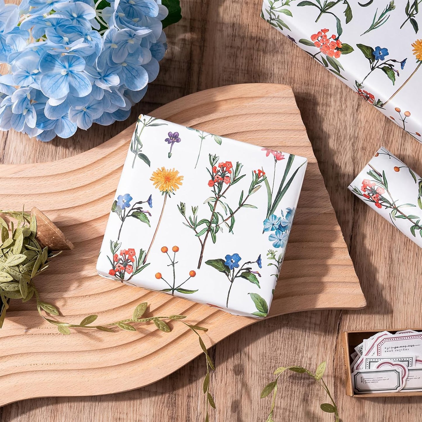 WRAPAHOLIC Floral Wrapping Paper Roll - Mini Roll - 17 Inch x 33 Feet - Wildflower Wrapping Paper Perfect for Girls Women Birthday, Wedding, Bridal Shower