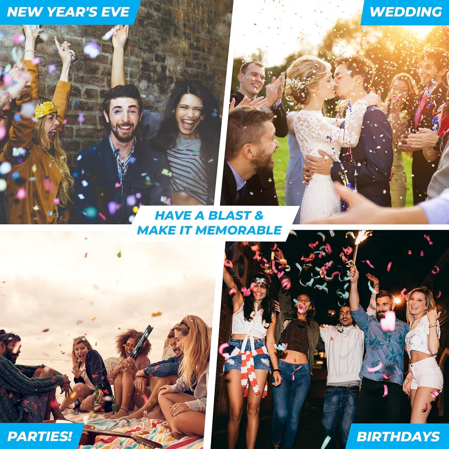 White RICE Paper Confetti Cannon - 16" Rice Paper Biodegradable Party Popper, Compressed Air Popper, Loud Pop, For Wedding Confetti Send Off/Sparklers, Wedding Supplies & Decorations, Shoot Up to 40ft