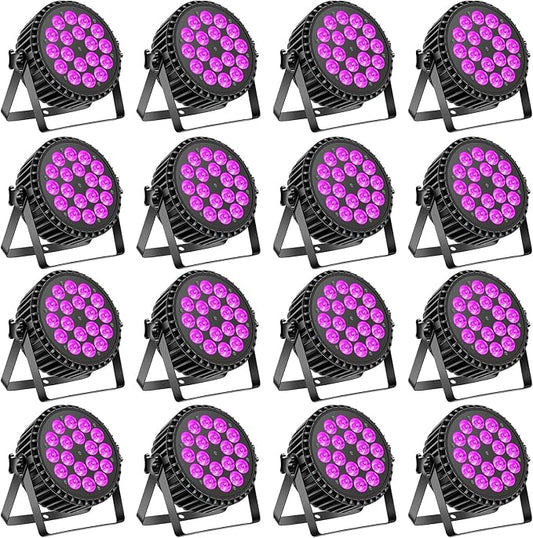 Par Can Lights Stage Lights, 18 LED 180W RGB+UV Uplights Stage Lighting Effect by DMX and Sound Control Stage Lighting for Party Bar Disco DJ Live Show Wedding (16 Packs)