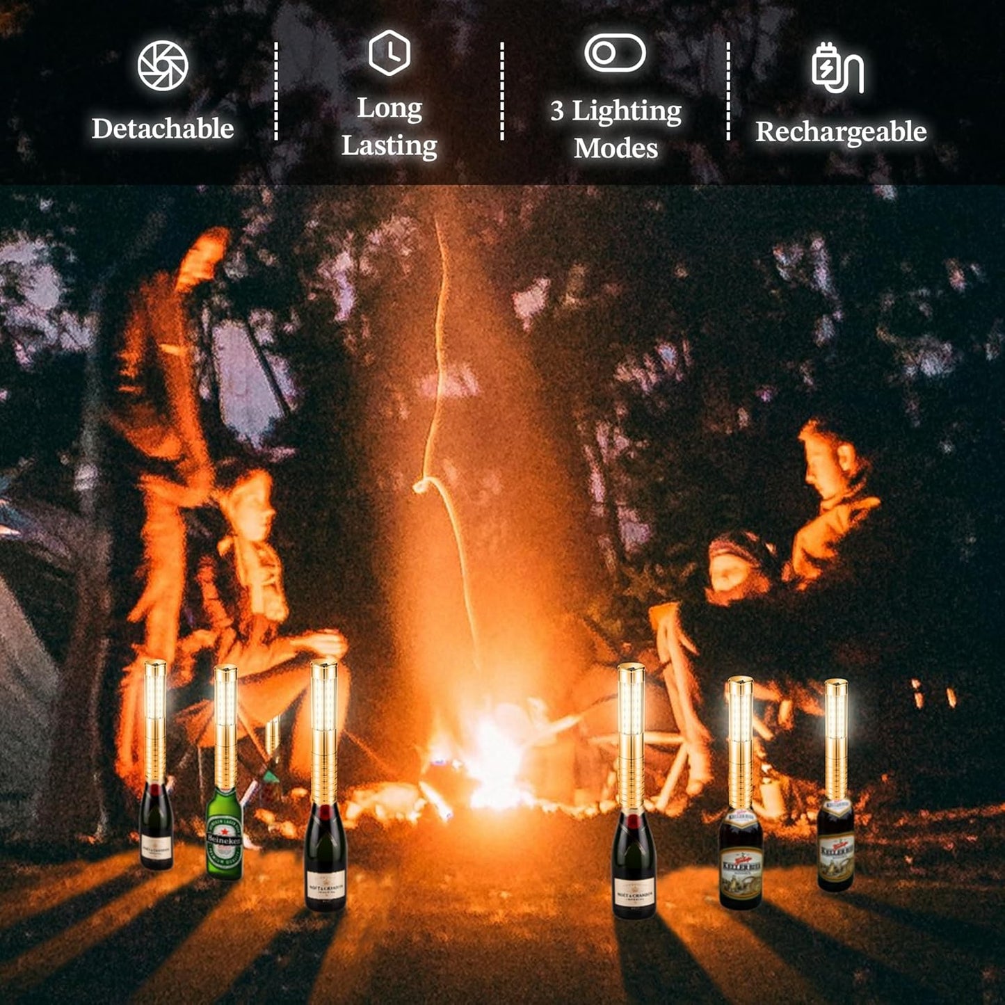 4 Packs Rechargeable LED Strobe Baton Lights Reusable Bottle Service Lights for Liquor Bottles Handheld Service Sparklers for Club Weddings Concert Outdoor Events (Gold-White Light, 4)