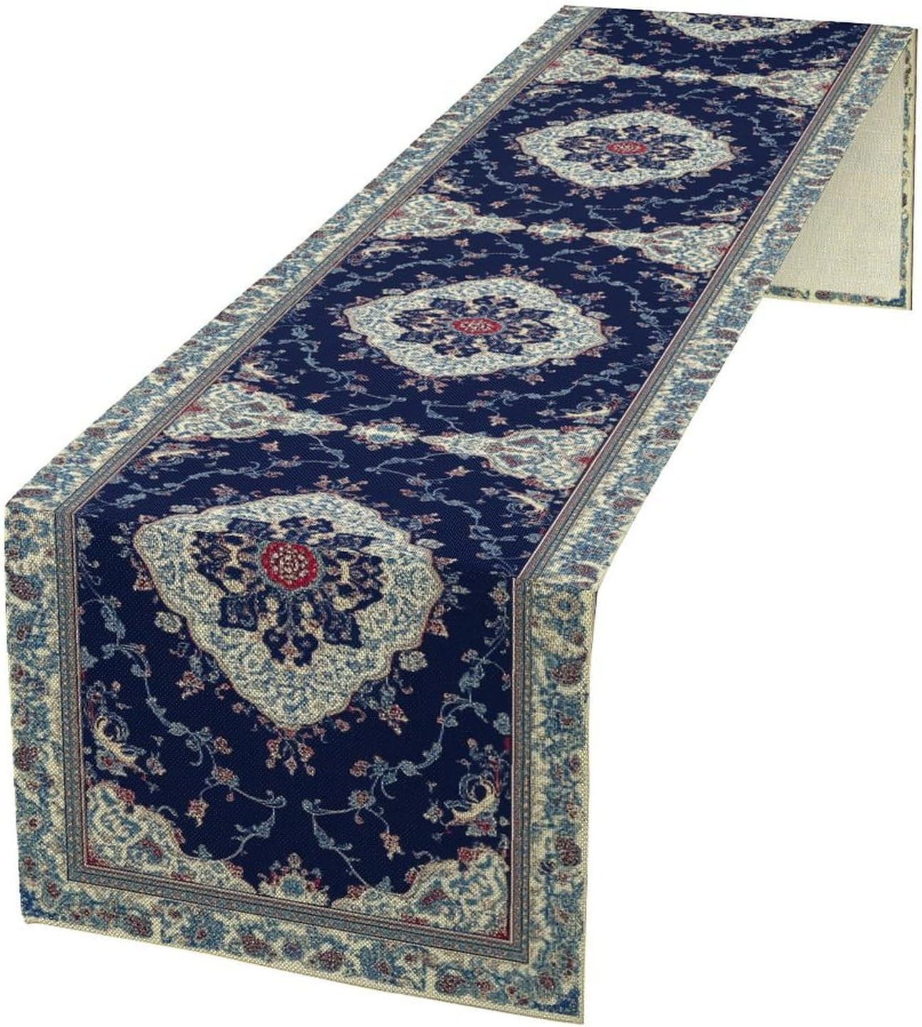 Elegant Palace Boho Blue Table Runner Vintage French Style Farmhouse Geometric Home Farmhouse Kitchen Table Dining Coffee Room Garden Party Wedding Decor 13x36in