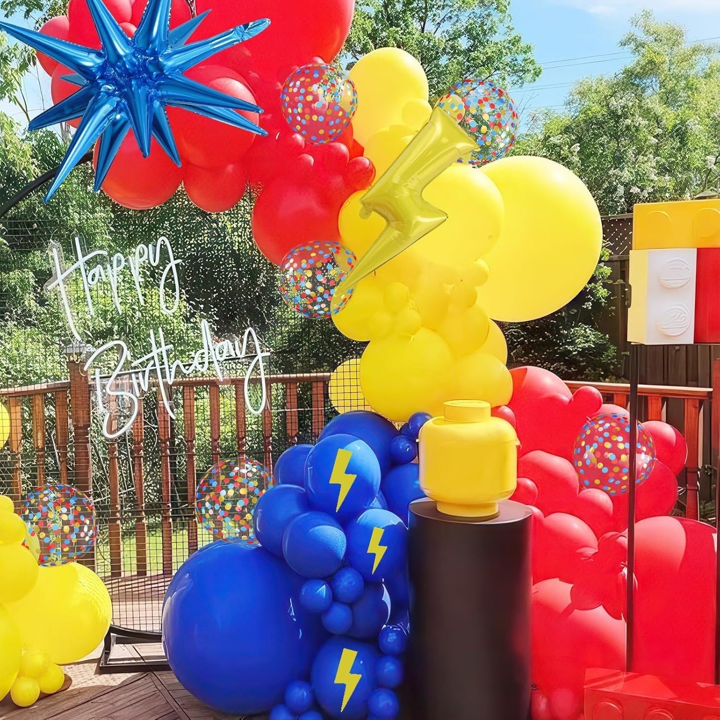 Red Yellow Blue Balloons,Cartoon Theme Balloons with 36 Inch Lightning and 22 Inch Star Foil Balloon, Red Blue Yellow Confetti Lightning Printed Balloon for Kids Boys Anime Party Carnival Circus Decor
