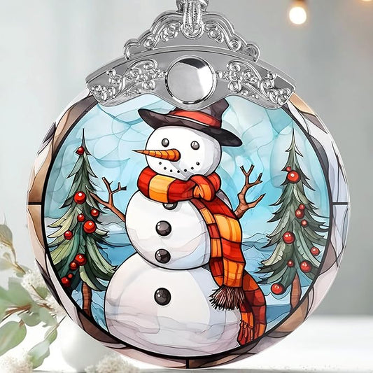 Snowman Christmas Ornament, Jocidea Stained Glass Ornaments for Christmas Tree, Christmas Tree Decorations, Snowman Lovers Gifts, Holiday Decor and Xmas Gifts Ideas