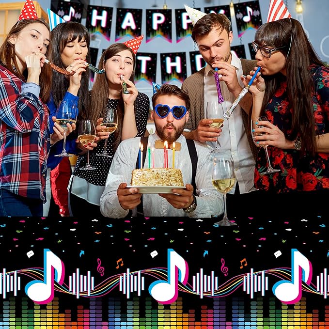Music Party Supplies Disposable Paper Plates Napkins Cups Tablecloth and Banner for Girls Boys Music Party Birthday Decorations, Serve 25.