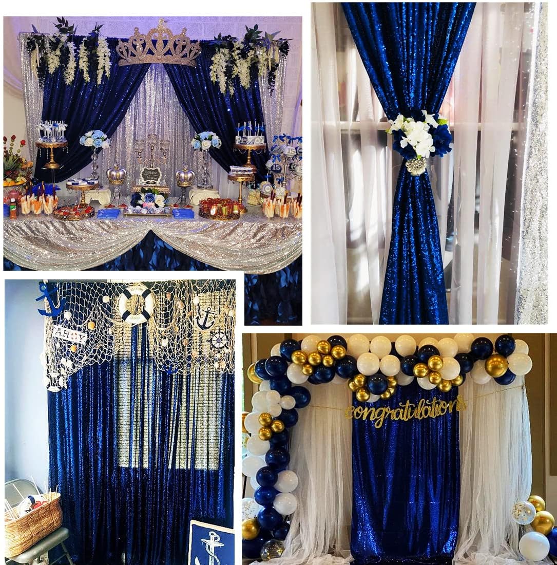 Poise3EHome 6FT x 8FT Navy Blue Sequin Photography Backdrop Curtain for Party Decoration, Navy Blue
