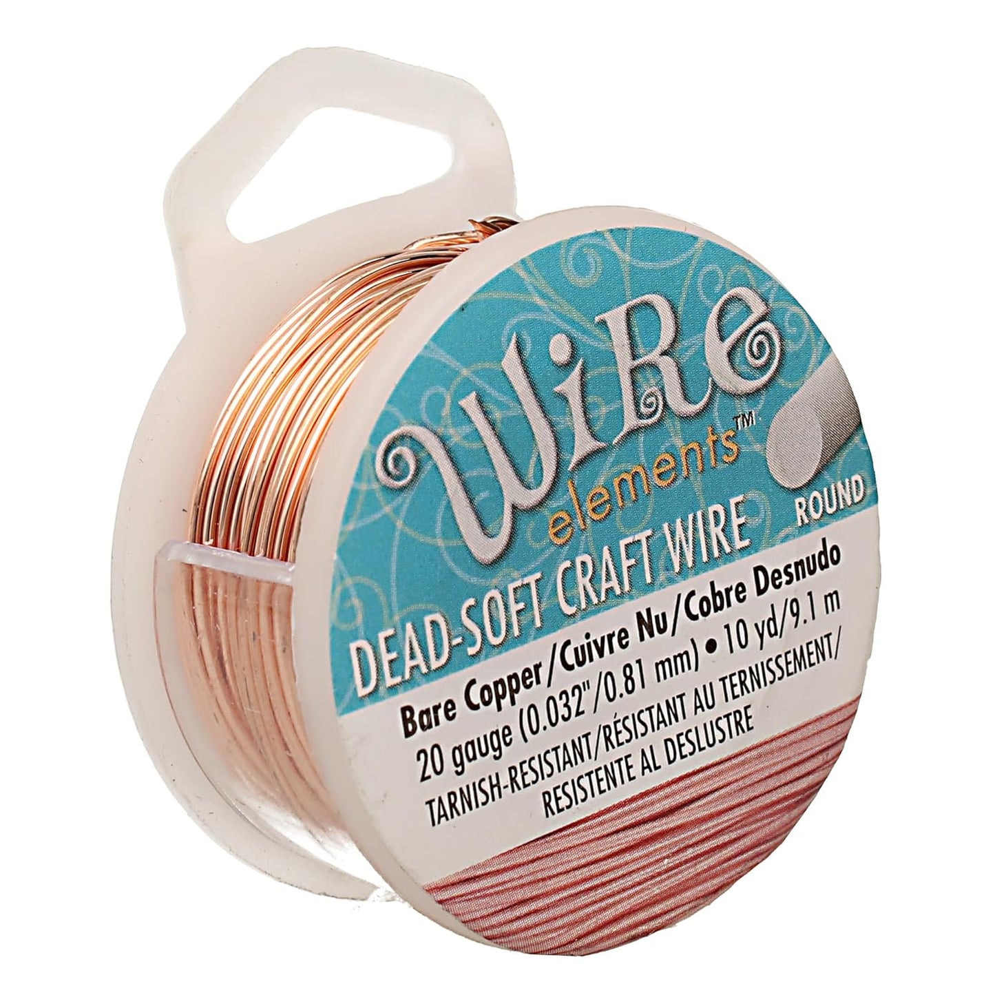 The Beadsmith Wire Elements Craft Wire – Tarnish Resistant, Soft Temper, Round, Bare Copper Color – 0.81mm, 20 Gauge, 10 Yard Spool – Jewelry Making, Wire Wrapping, Floral, & Other DIY Crafts