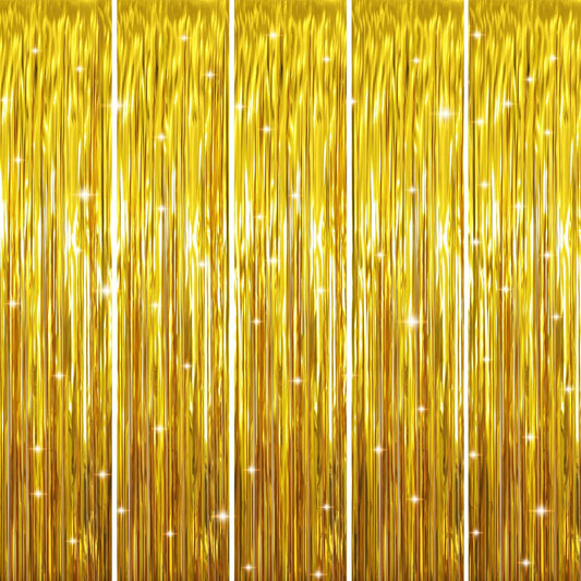 GOER 3.2 ft x 9.8 ft Metallic Tinsel Foil Fringe Curtains Party Photo Backdrop Party Streamers for Birthday,Graduation,New Year Eve Decorations Wedding Decor (Gold,5 pcs)