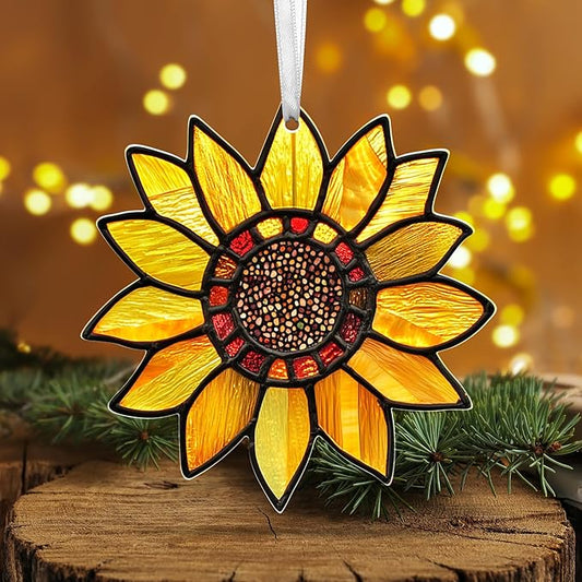 Christmas Sunflower Gifts for Women Men - Acrylic Christmas Ornaments 2025 for Xmas Decorations - Sunflower Decor, Boho Gifts for Women Girl Mom Grandma, Flower Ornaments for Tree