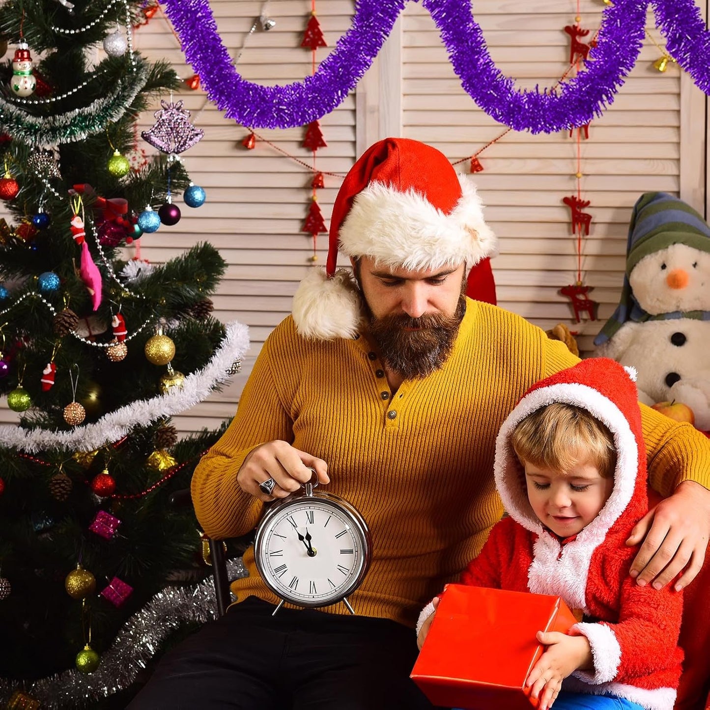 50 Feet Purple Christmas Tinsel Garland, Metallic Foil Twist Garland Wall Hanging Tinsel Banner Backdrop for Parade Floats, Easter, Mother's Day, Wedding Party Decorations (2in x 50ft)