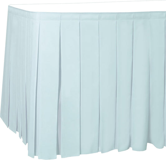 Ultimate Textile Pleat Polyester Fabric Table Skirt - Machine Washable Flame Resistant with Clips for Events, Weddings & Trade Shows, Cut & Sewn in Paterson, NJ - Ice Blue, 21' Box Pleat