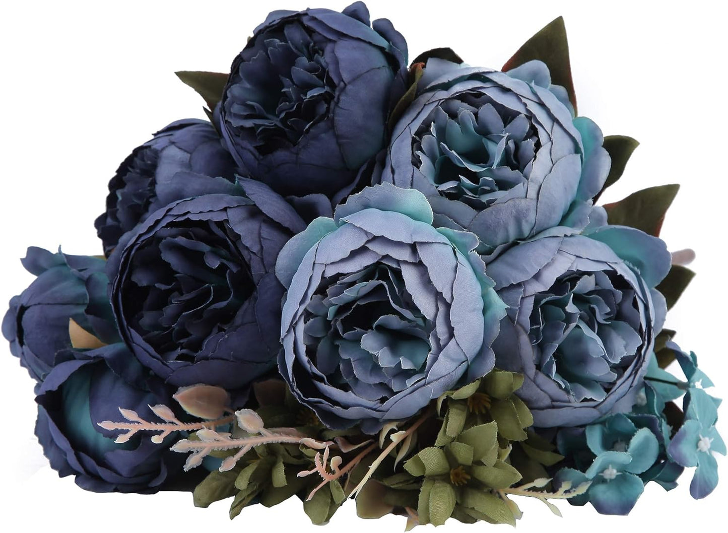 Kimura's Cabin Fake Peonies 2Bouquets Faux Silk Flower Vintage Artificial Peony Face Flowers Arrangement Bouquets for Home Table Centerpieces Wedding Party Decoration (Deep Lake Blue)