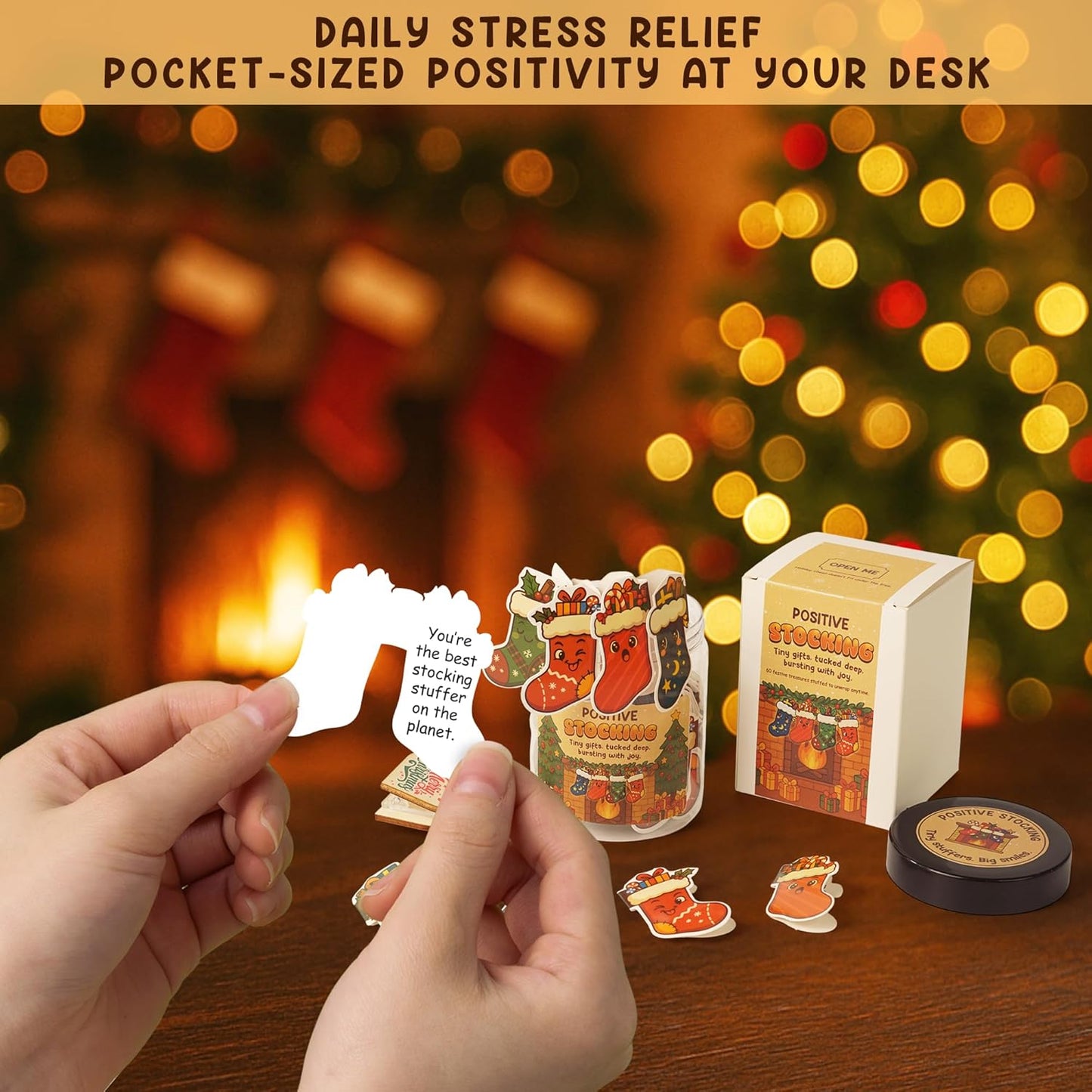 Positive Stocking Jar – 60 Funny Emotional Support Jar- Christmas Gifts for Teens, Women, Men, Coworkers, Teachers, Sisters, Friends – Christmas Stocking Stuffer for Teen Girls, Boys, Women