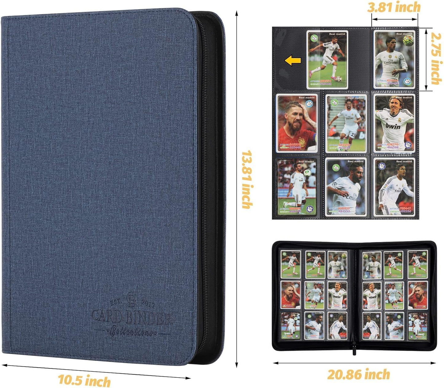 Trading Card Binder, Card Collection Binder with 540 Side Loading Pockets, 9 Pocket Album Folder for TGC,MTG, Baseball Cards, Yugioh (Blue)