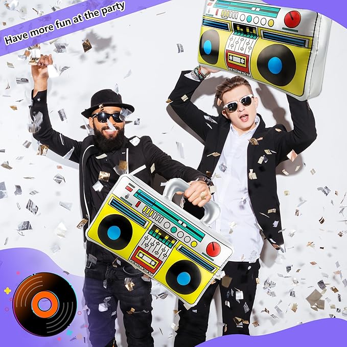 8 Pcs 16.5 Inch Inflatable Boombox Large Blow Up Boom Box Novelty Inflatable Radio Boombox for 80s 90s Radio Hip Hop Party Supplies