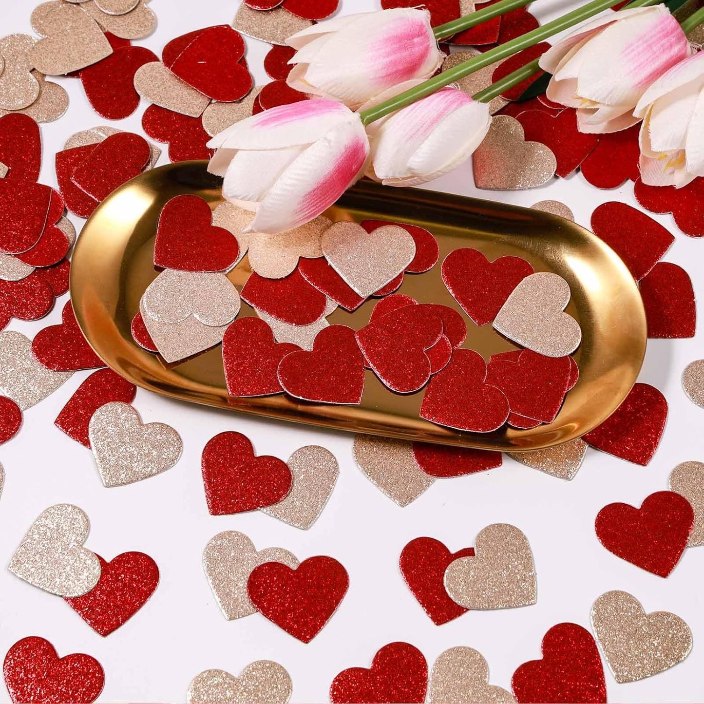 200 Pcs Dark Red and Gold Heart Paper Confetti for Valentine's Day Wedding Baby Shower Birthday Party Table Decoration Supplies