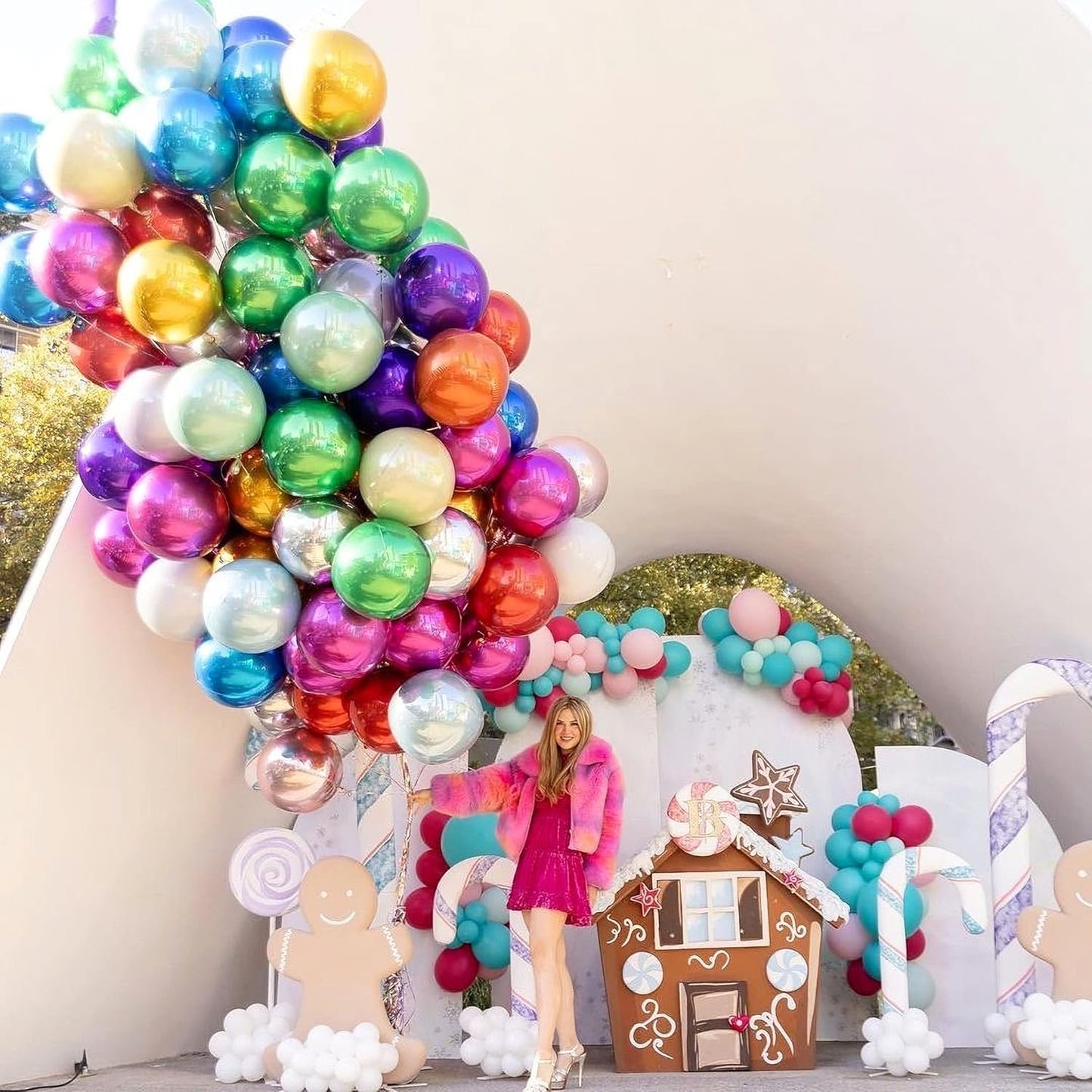 6 Pack Hot Pink 22 Inch 4D Foil Balloons Big 360 Degree Round Sephere Mylar Balloons Mirror Finish Metallic Balloons for Wedding,Birthday,Bachelorette,Baby Shower Decorations Party Supplies