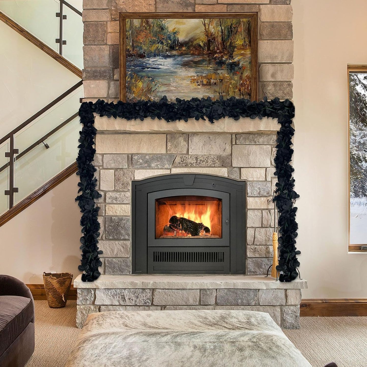 8Pcs 63Ft Black Rose Garland, Fake Rose Hanging Flowers, Artificial Flower Vine, Hanging Floral Vine Garland for Wedding, Birthday Party, Wall Arch, Halloween, Christmas Garden Backdrop Decor