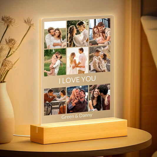 Custom Picture Frames with Photo, Personalized Photo Frame with Night Light, Customized Picture Frame, Personalized Anniversary Birthday Gifts for Women, Men, Him, Her, Girlfriend, Boyfriend, Couple