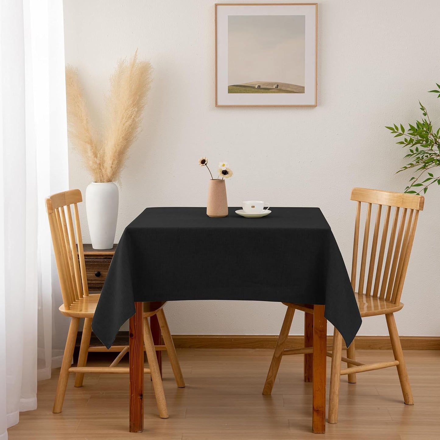 Hiasan 2 Pack Faux Linen Square Tablecloth - Wrinkle and Stain Resistant Washable Table Cloth for Kitchen Dining Room Holiday Table Cover for Party Dinner, Black, 60 x 60 Inch