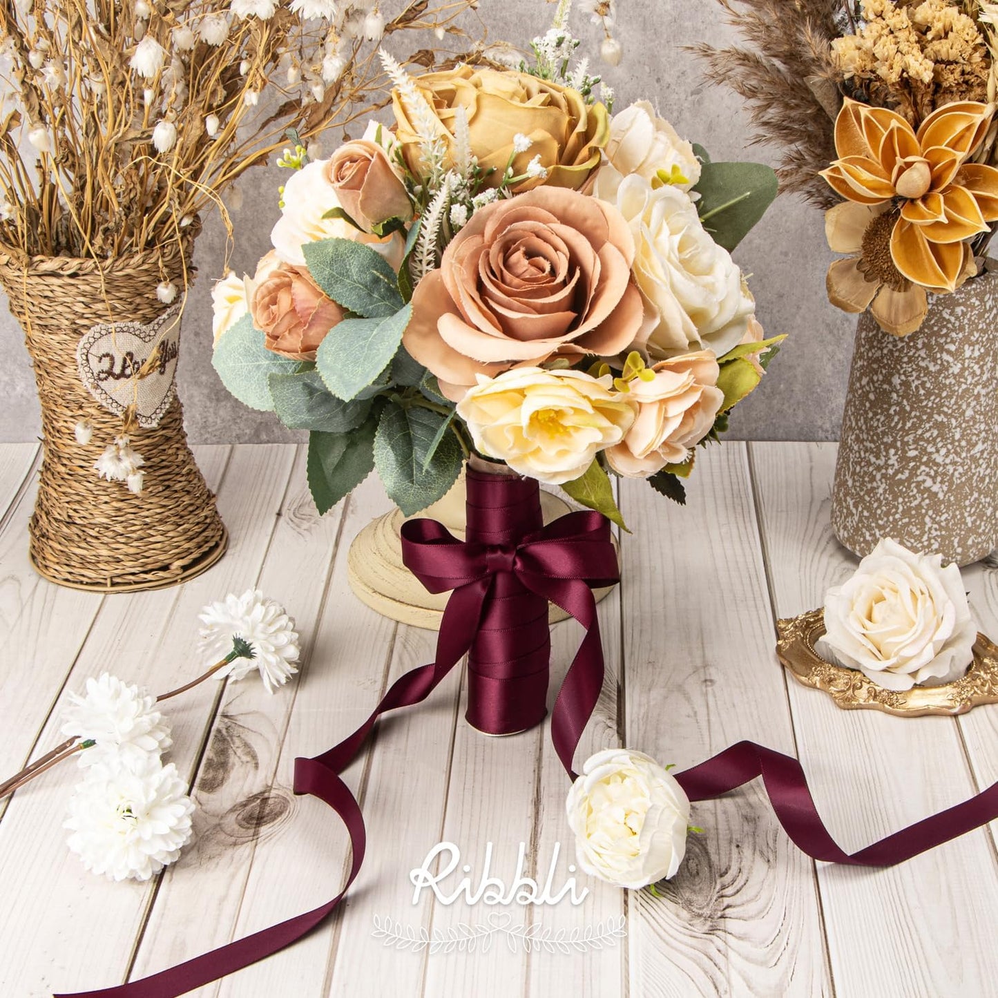 Ribbli Burgundy Satin Ribbon 5/8 inch x Continuous 25 Yards,Double Faced Satin Use for Craft, Gift Wrapping, Christmas Ornaments, Hair Bows, Bouquet Bows