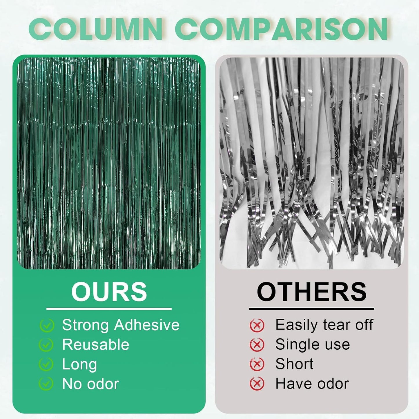 3 Pack 3.3 x 8.2 ft Retro Green Foil Fringe Backdrop Curtains, Tinsel Streamers Party Decorations, Fringe Backdrop, Door Shimmer for Christmas