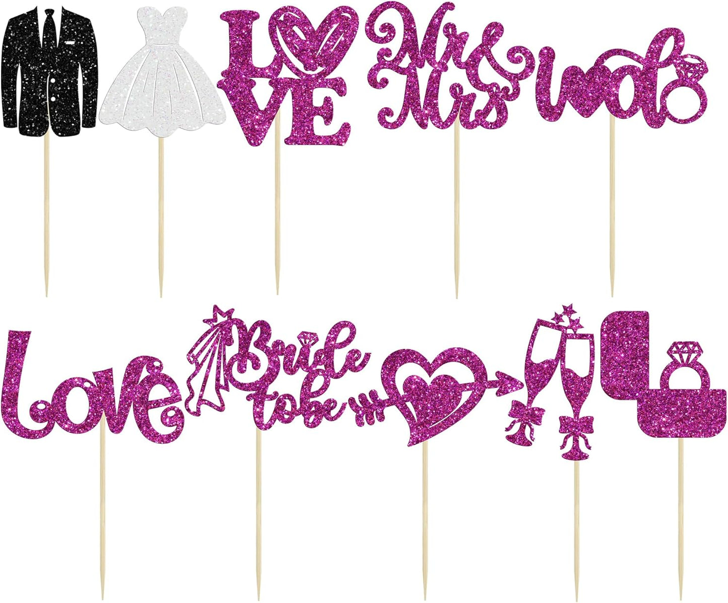 Ephlyn 30Pcs Bride to be Cupcake Toppers Glitter Wedding Cake Topper Decorations I Do Love Heart Ring Cupcake Picks for Bridal Shower Wedding Engagement Party Supplies Purple