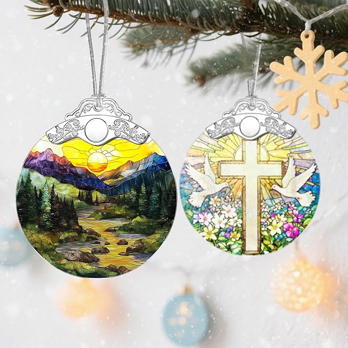 Stained Glass Ornament, Christmas Ornaments, Christmas Decorations for Tree, Holiday Ornament, Gifts for Nature Lovers, Holiday Party Gifts, Gift Ideas & Xmas Gift - Mountain Range