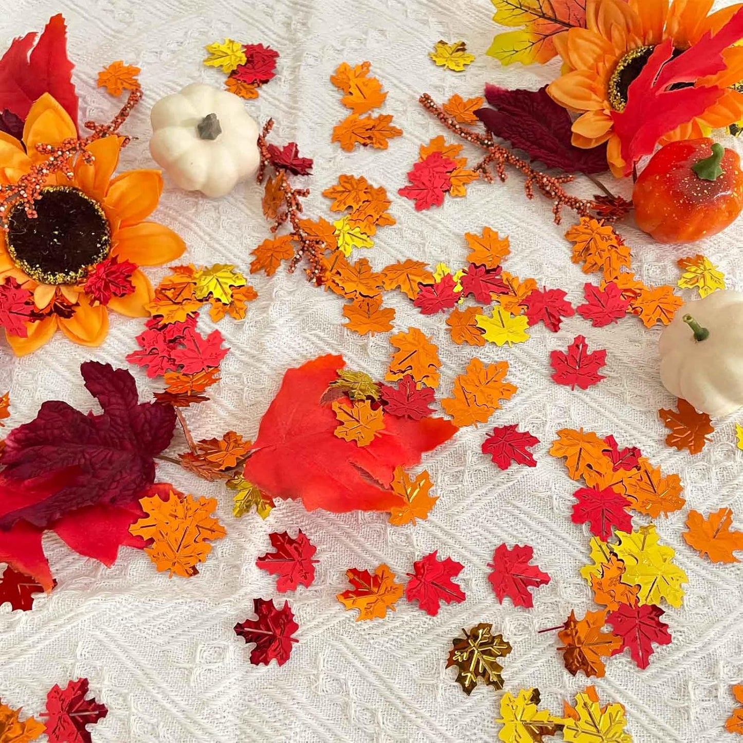 Fall Maple Leaf Confetti, Thanksgiving Metallic Foil Confetti Autumn Colors Party Decorations Leaves Sequins Table Scatter Centerpiece Sprinkles for Fall Party Supplies Decor