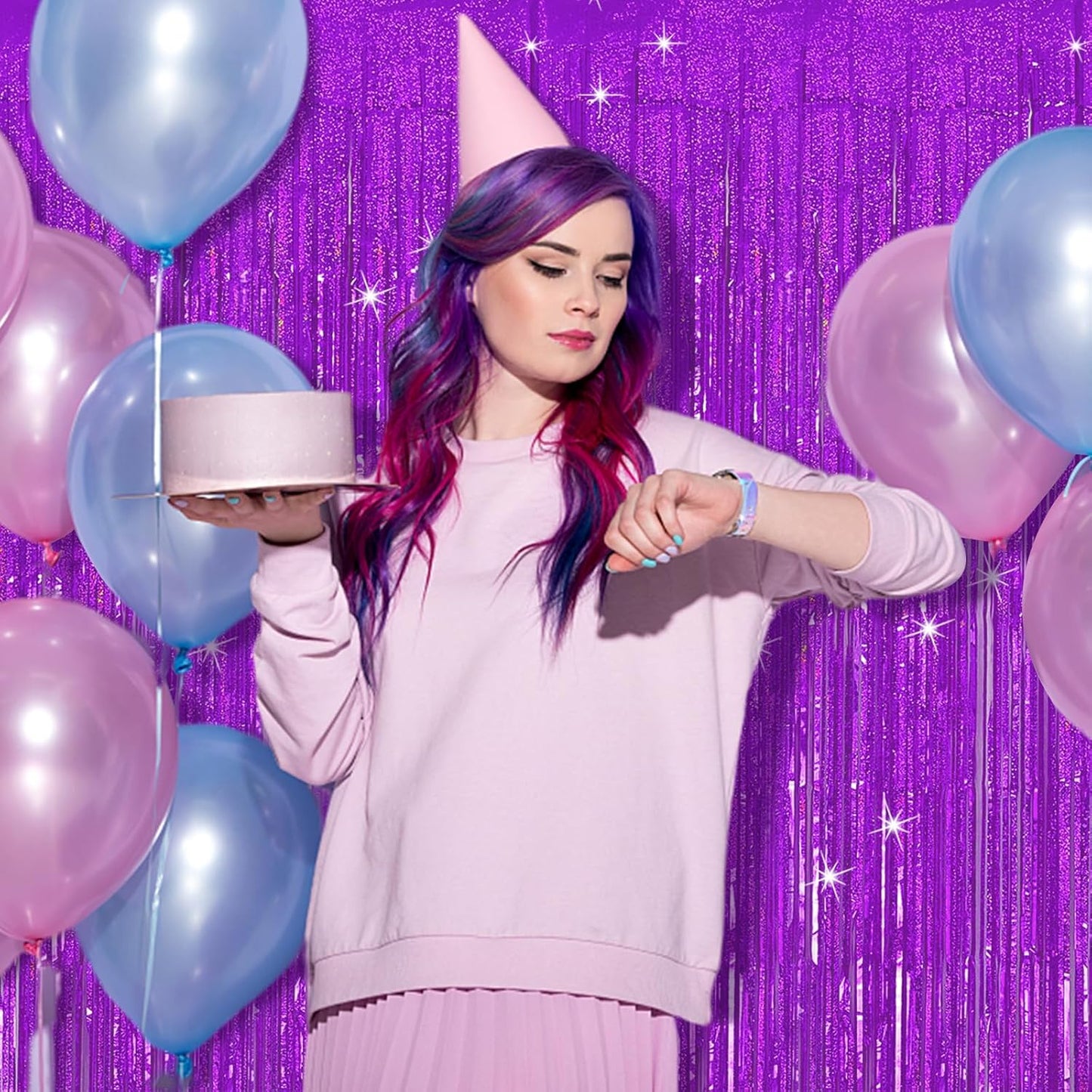 Tinsel Curtain Backdrop Purple Birthday Decorations 5 Packs Glitter Foil Fringe Streamers Photo Booth for Christmas Wedding Halloween Graduation Party Decor