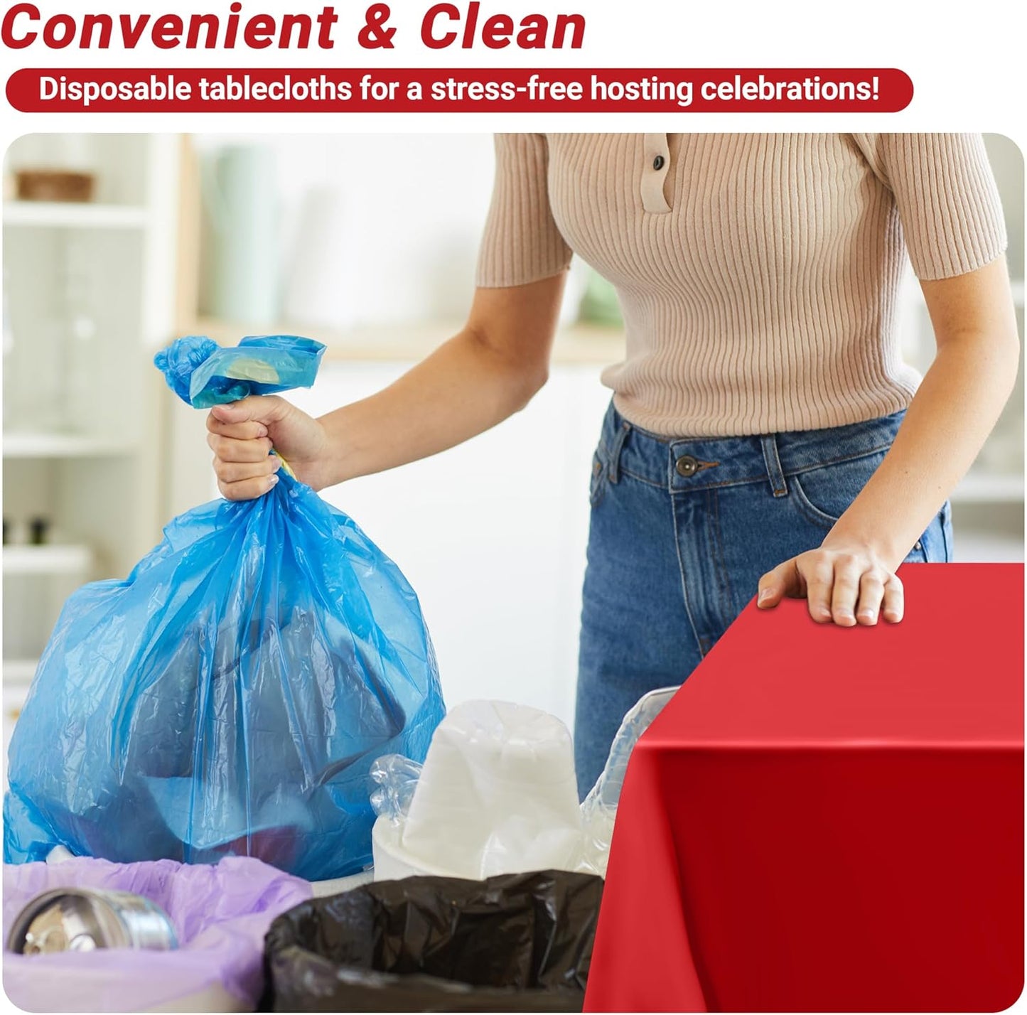 12 PCS Red Disposable Plastic Tablecloth, Party Red Plastic Table Cloth Disposable, Waterproof Smooth Table Cover, 54 X 108 IN Table Cloth Rectangle Table for Outdoor Events Birthdays Weddings Picnics