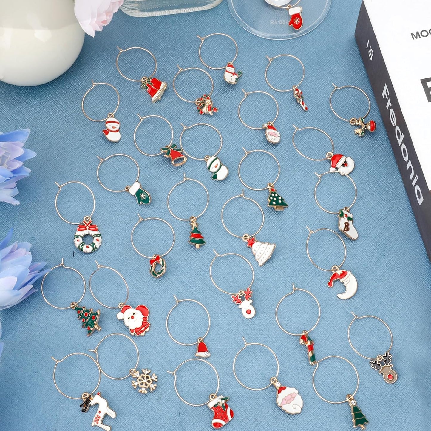 Wine Glass Charms Wine Charms for Stem Glasses Glass Markers Identifiers Tags for Christmas Tasting Party Favors Decorations