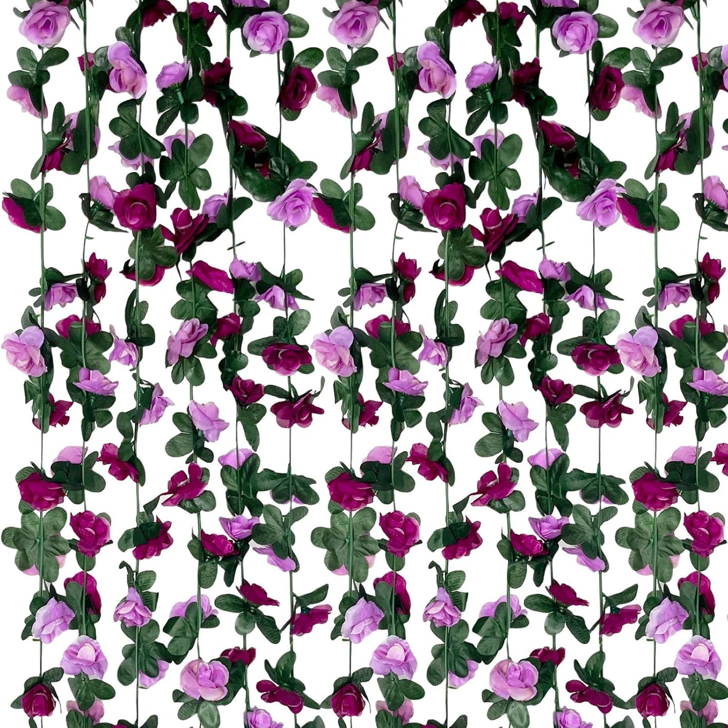 8Pcs 63Ft Purple Rose Garland, Fake Rose Hanging Flowers, Artificial Flower Vine, Hanging Floral Vine Garland for Wedding, Birthday Party, Wall Arch, Halloween, Christmas Garden Backdrop Decor