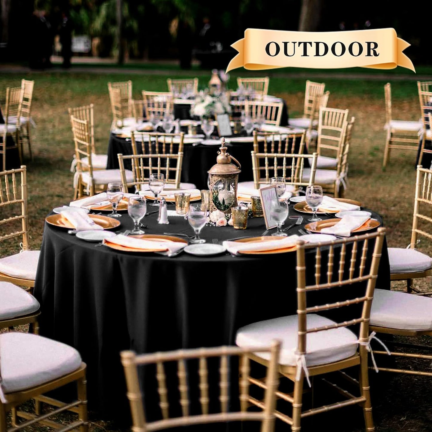 sancua 6 Pack Round Tablecloth 120 Inch Black, Stain and Wrinkle Resistant Table Cloth - Washable Polyester Table Cover for Dining Tables, Buffet Parties and Camping