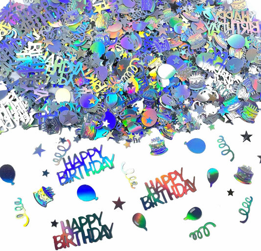 Iridescent Happy Birthday Confetti, Birthday Party Confetti Metallic Foil Sprinkles Confetti Decorations for Kids Adult Party Baby Shower Decor, DIY Arts and Crafting